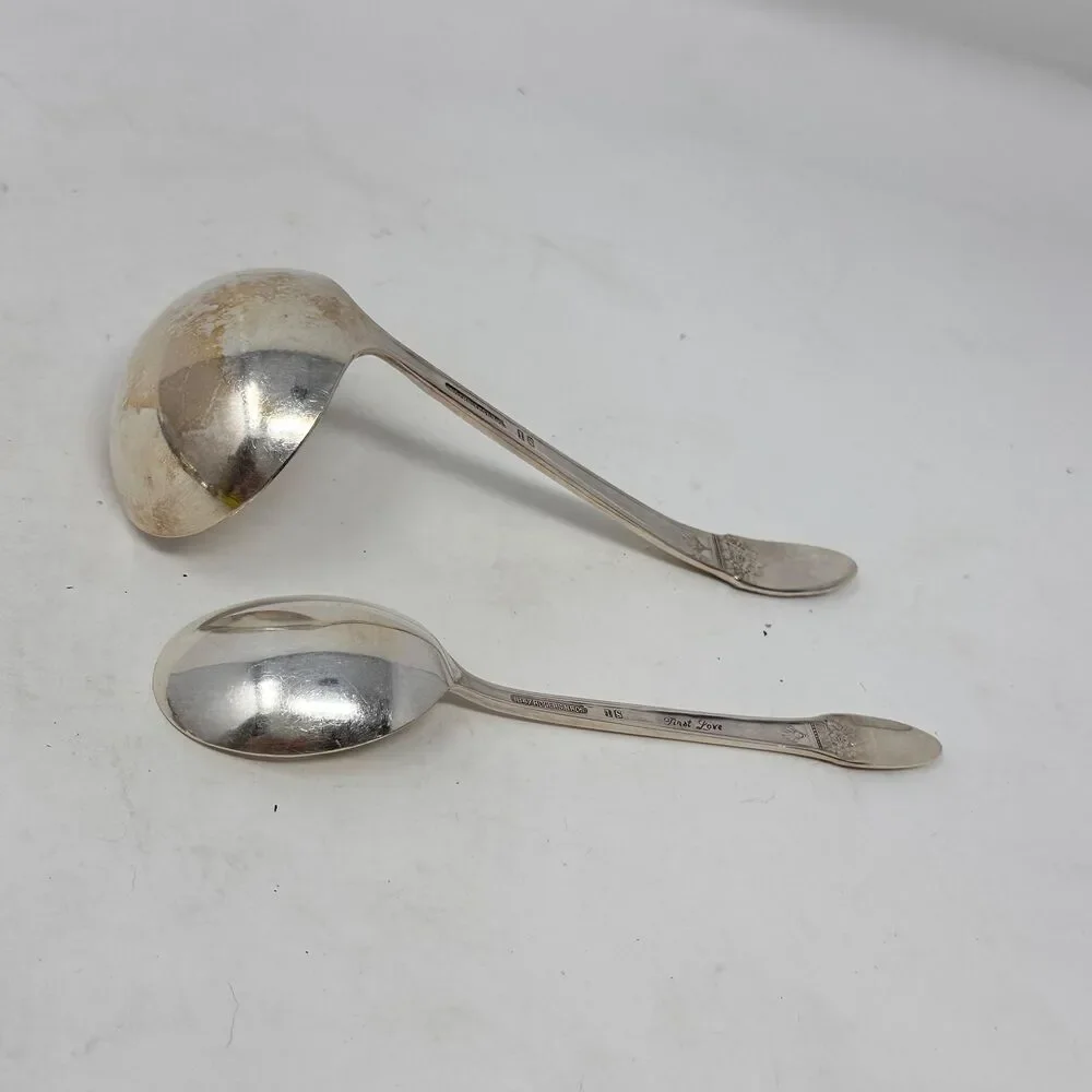 1847 Rogers Bros First Love Silverplate Gravy Ladle & Sugar Spoon Serving Set